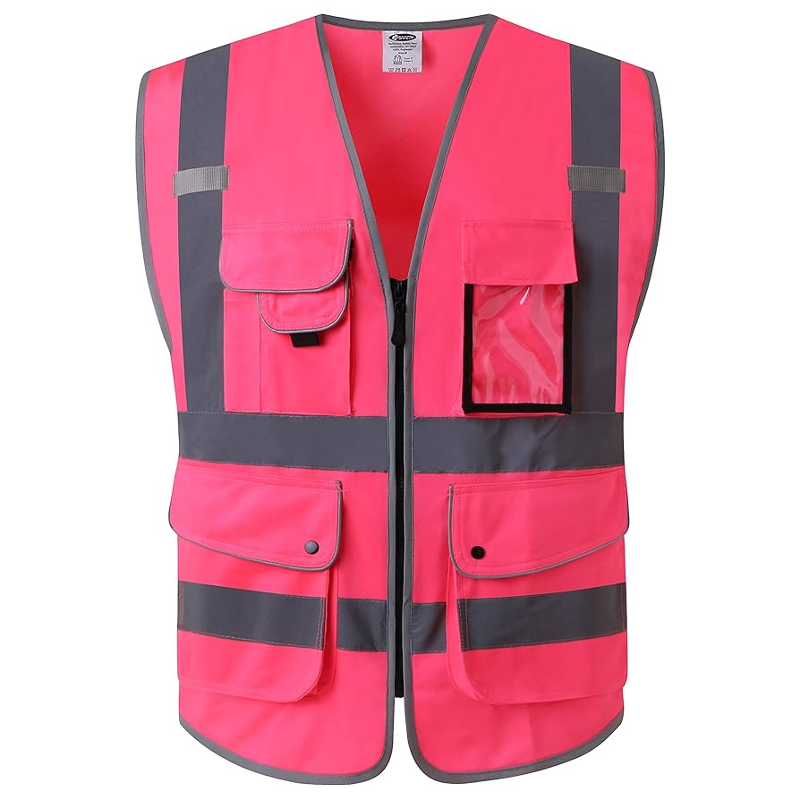 JKSafety 9 Pockets Class 2 High Visibility Zipper Front